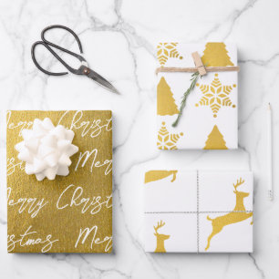 Hoja De Papel De Regalo Patrón oro y blanco de los navidades