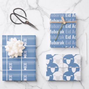 Hoja De Papel De Regalo Patrón ovino de Baby Blue Eid Adha Mubarak Kaaba