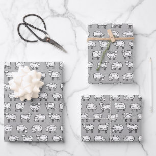 Hoja De Papel De Regalo Patrón ovino: negro, blanco y gris