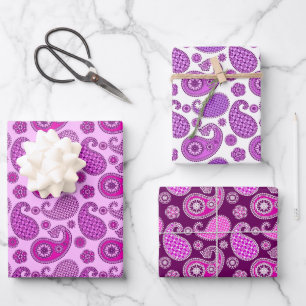 Hoja De Papel De Regalo Patrón Paisley, tonos orquídeos y púrpura