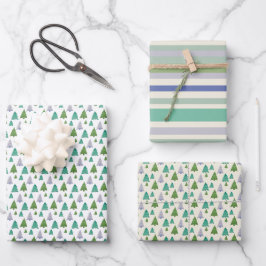 Hoja De Papel De Regalo Patrón Pastel de acuarela de árbol de merry nórdic