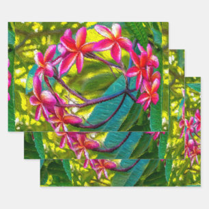 Hoja De Papel De Regalo Patrón Plumeria de Flores Rojas