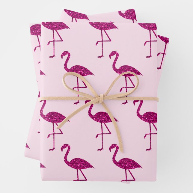 Hoja De Papel De Regalo Patrón purpurina de flamingo espumoso rosa (In situ)