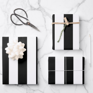 Hoja De Papel De Regalo Patrón rayado vertical de franjas en blanco y negr