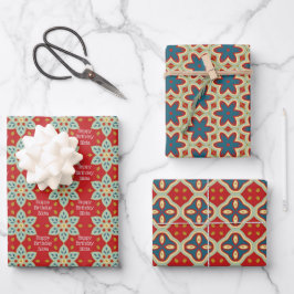 Hoja De Papel De Regalo Patrón Red Quilt Happy Birday Add Name 3