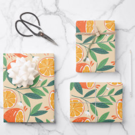 Hoja De Papel De Regalo Patrón retro de fruta de cítricos naranja