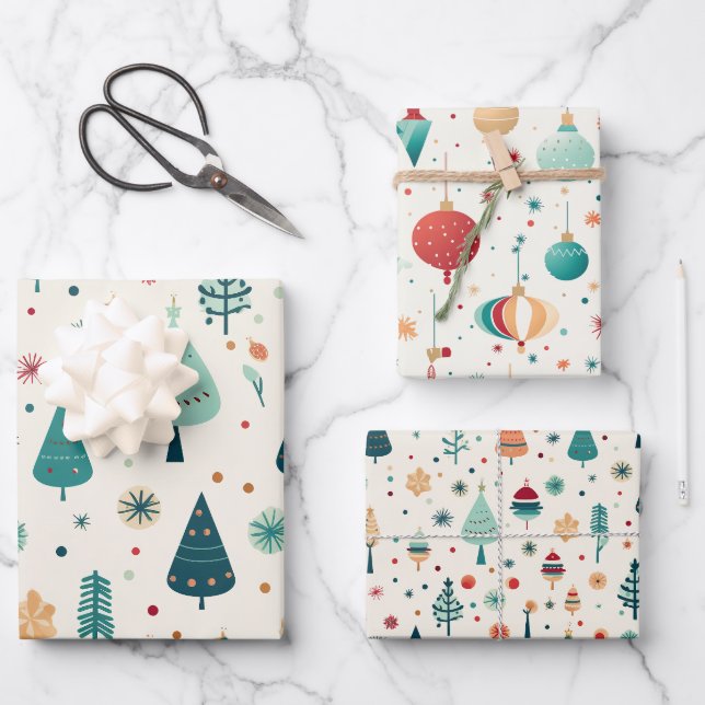 Hoja De Papel De Regalo Patrón Retro de Navidad (Anverso)