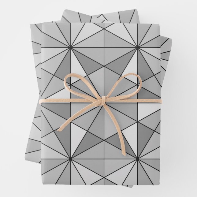 Hoja De Papel De Regalo Patrón retro del triángulo blanco negro gris del m (In situ)