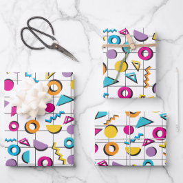 Hoja De Papel De Regalo Patrón retro geométrico de los años 80