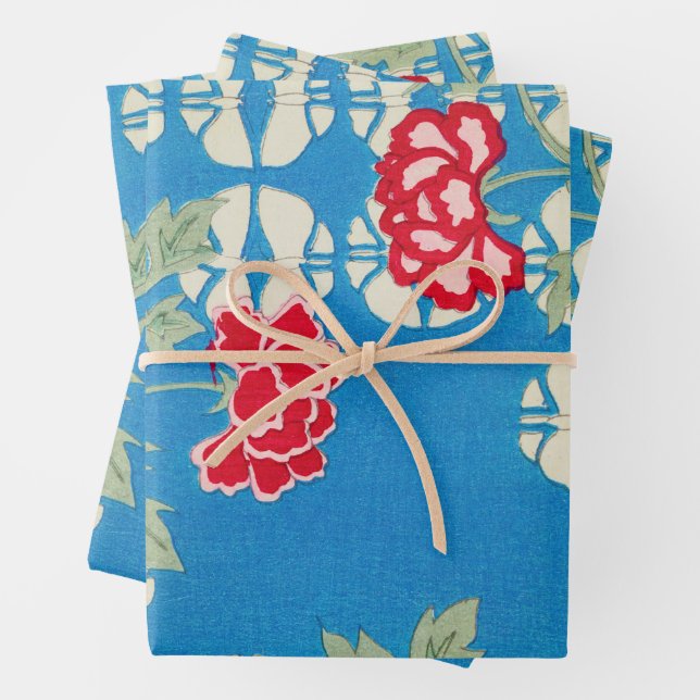 Hoja De Papel De Regalo Patrón retro japonés de impresión con flores peony (In situ)