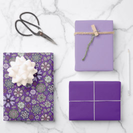 Hoja De Papel De Regalo Patrón retro pastel rosa morado floral sin soldadu