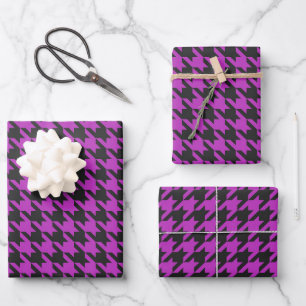 Hoja De Papel De Regalo Patrón Retro Purple Black Houndstoth Check