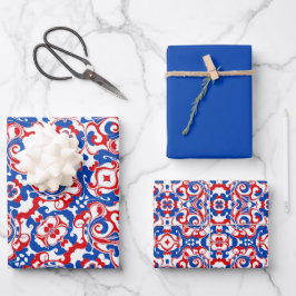 Hoja De Papel De Regalo Patrón rojo, blanco y azul