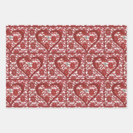 Hoja De Papel De Regalo Patrón rojo de encaje San Valentín