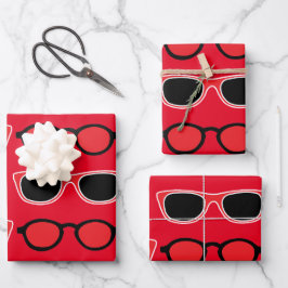 Hoja De Papel De Regalo Patrón rojo negro de gafas de sol