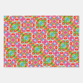 Hoja De Papel De Regalo Patrón rosa brillante, verde, azul, Naranja y blan