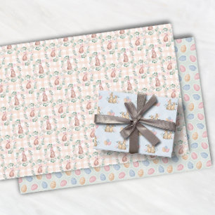 Hoja De Papel De Regalo Patrón rosa de color de agua de conejo de Pascua