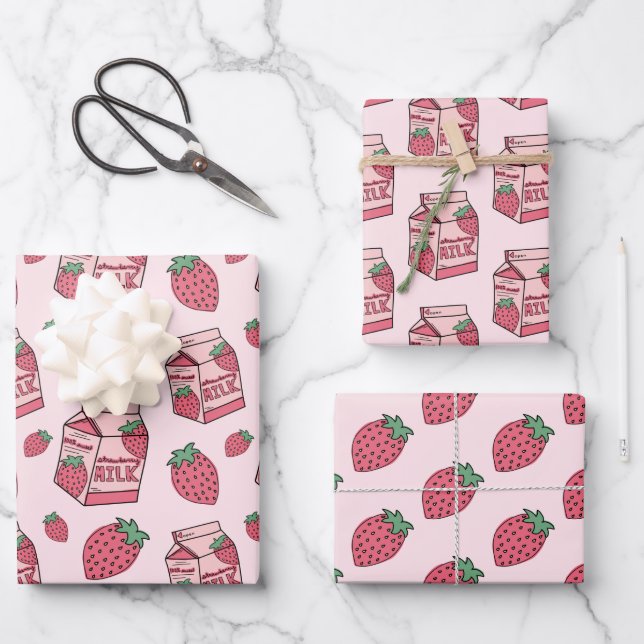 Hoja De Papel De Regalo Patrón rosa de fresa suave (Anverso)