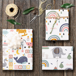 Hoja De Papel De Regalo Patrón rosa de niña pequeña con nombre Baby Shower