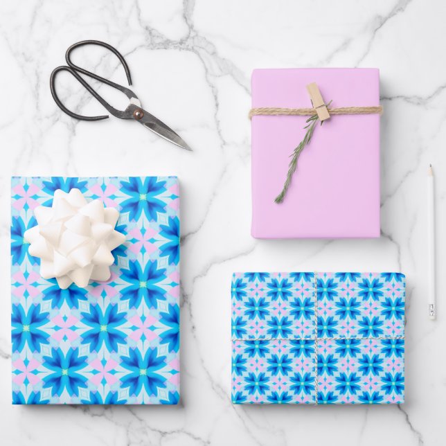 Hoja De Papel De Regalo Patrón rosa y azul (Anverso)