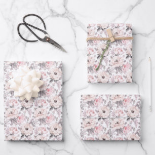 Hoja De Papel De Regalo Patrón rosa y gris clásico