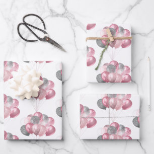 Hoja De Papel De Regalo Patrón rosado y plateado de globo Purpurinoso