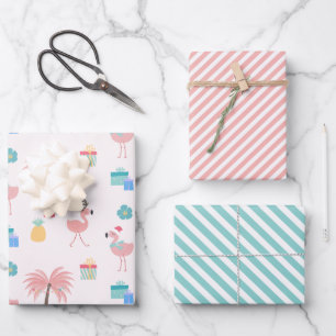 Hoja De Papel De Regalo Patrón Santa Flamingo Diversión Navidades Tropic