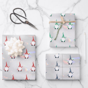 Hoja De Papel De Regalo Patrón Santa Gnome blanco espumoso 3-pc