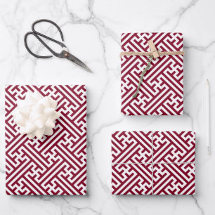 Hoja De Papel De Regalo Patrón Sayagata, japonés, burgundy y blanco 