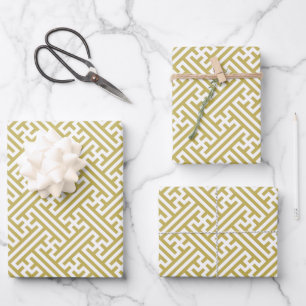 Hoja De Papel De Regalo Patrón Sayagata, japonés, oro y blanco