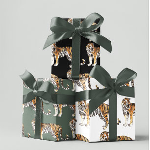 Hoja De Papel De Regalo Patrón silvestre de los tigres de acuarela tropica