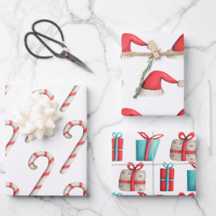 Hoja De Papel De Regalo Patrón Simple de Navidad Caña de Caramelo Sombrero