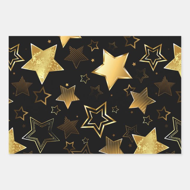Hoja De Papel De Regalo Patrón sin foco con las estrellas doradas (Anverso)