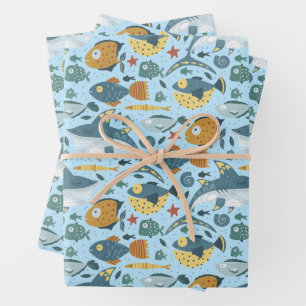 Hoja De Papel De Regalo Patrón sin mar de peces del Mar de Tiburón marino 