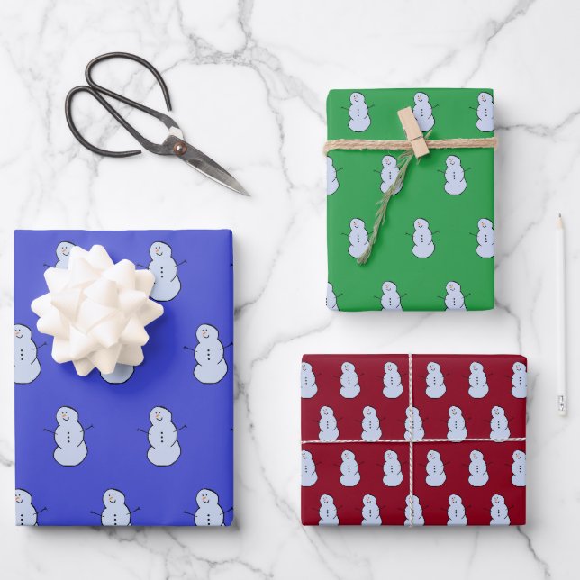 Hoja De Papel De Regalo Patrón Snowmen (Anverso)