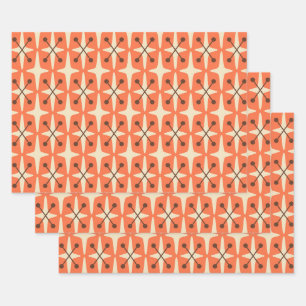 Hoja De Papel De Regalo Patrón Starburst Moderno De Mediados Del Siglo