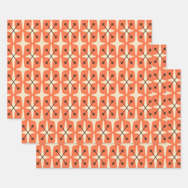 Hoja De Papel De Regalo Patrón Starburst Moderno De Mediados Del Siglo (Set)