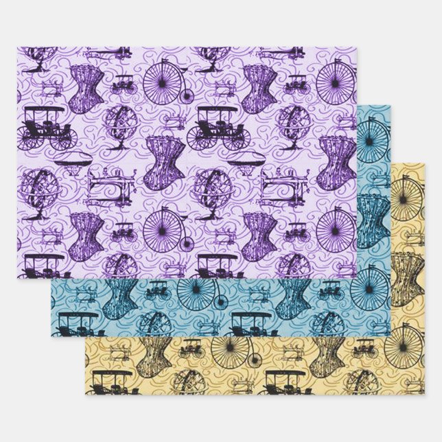 Hoja De Papel De Regalo Patrón Steampunk de Pastel (Set)