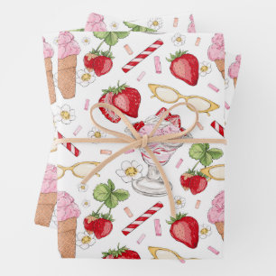 Hoja De Papel De Regalo Patrón Sundae de fresa