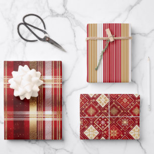 Hoja De Papel De Regalo Patrón Tartán Navidades Red Gold#7 ID1009