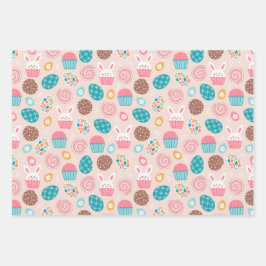 Hoja De Papel De Regalo Patrón temático de Pascua Abundantes Huevos y Poll