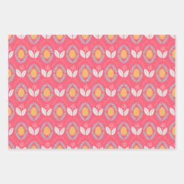 Hoja De Papel De Regalo Patrón Temático De Pascua Huevos Y Flores