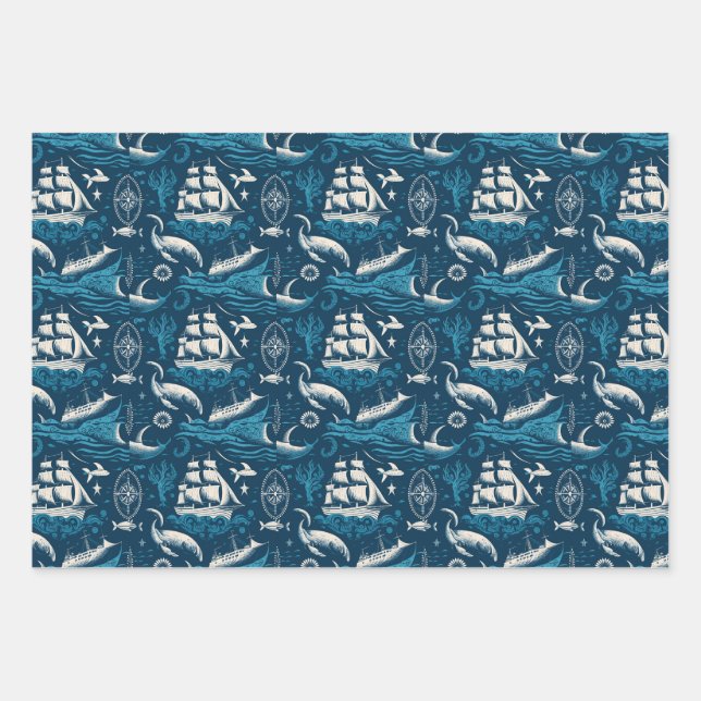 Hoja De Papel De Regalo Patrón temático Nautical Ship and Ocean No1 (Anverso)