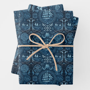 Hoja De Papel De Regalo Patrón temático Nautical Ship and Ocean No7