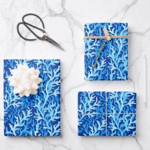 Hoja De Papel De Regalo Patrón textil costero de algas azules