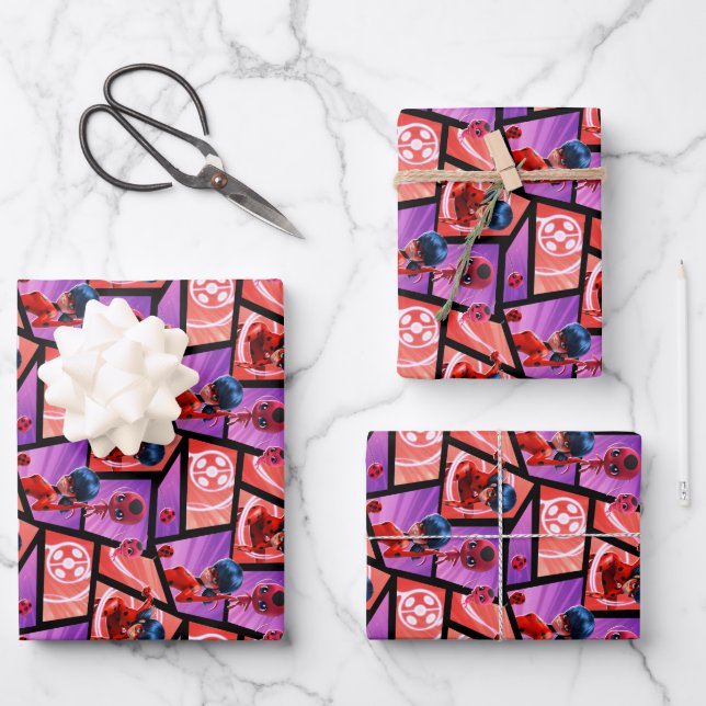 Hoja De Papel De Regalo Patrón Tikki y Ladybug (Anverso)