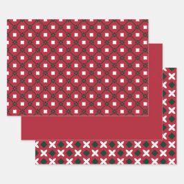 Hoja De Papel De Regalo Patrón tradicional rojo, blanco y verde y sólido