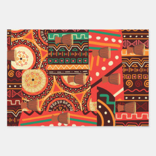 Hoja De Papel De Regalo Patrón tribal afrocéntrico de Kente