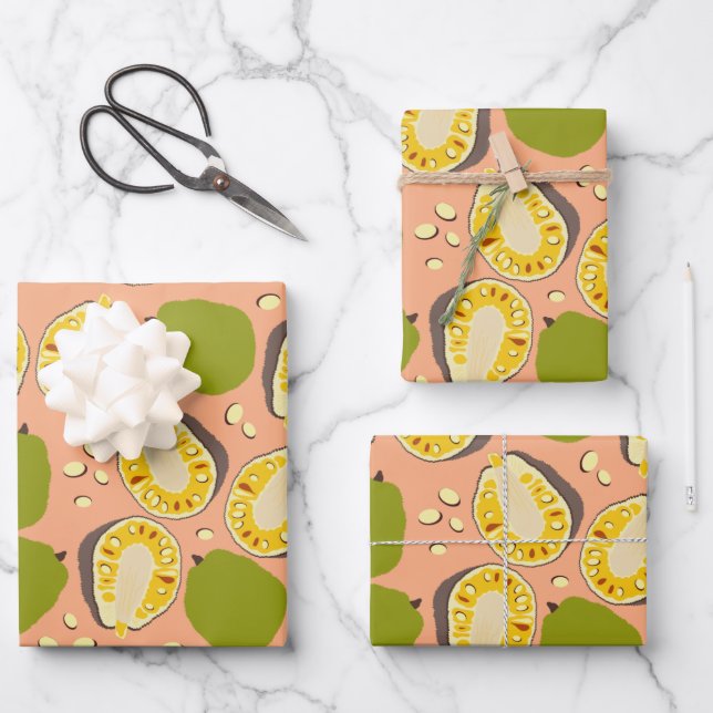 Hoja De Papel De Regalo Patrón Tropical de Jackfruit de verano - Fruta exó (Anverso)