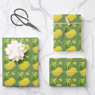 Hoja De Papel De Regalo Patrón Tropical de Piña: Arte de Frutas de Verano